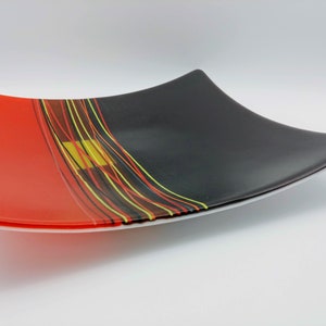 Modern Contemporary Graphic Orange, Purple and Yellow Large Glass Matte Finish Serving or Decorative Dish Platter Plate