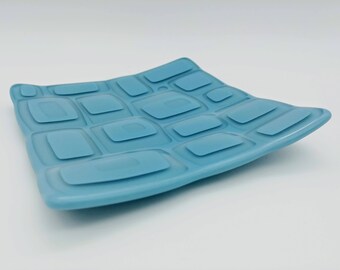 Mid-Century Modern Atomic Style Retro Blue Semi-matte Finish Glass Decorative Dish Plate
