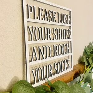 Please Lose Your Shoes And Rock Your Socks Wall Sign Take Your Shoes Off Please Laser Cut Home Decor, Mud Room Drop Zone Sign