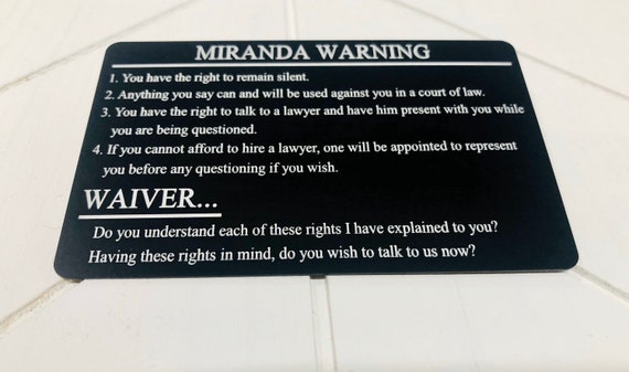 Miranda Warning And Rohrs Admonishment Card Engraved On Etsy Miranda Warning And Rohrs Admonishment Card Engraved On Etsy