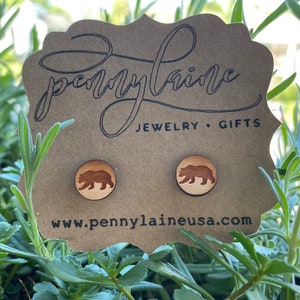 Bear + Wood Stud Earrings