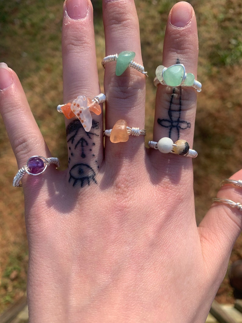 Wire Wrapped Crystal Rings