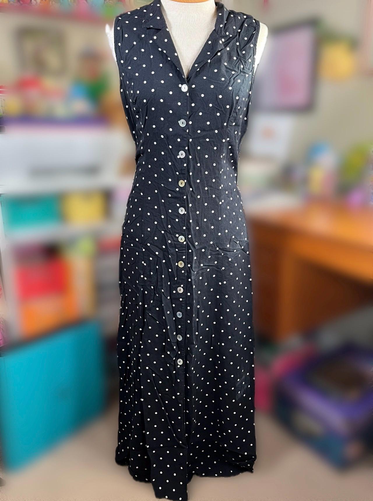 navy blue dress for baby girl Vintage 90s Grunge Midi Dress Corset Tie Back 1990s Pearl Button Up Front  Black Ditsy Floral Rayon main image 1