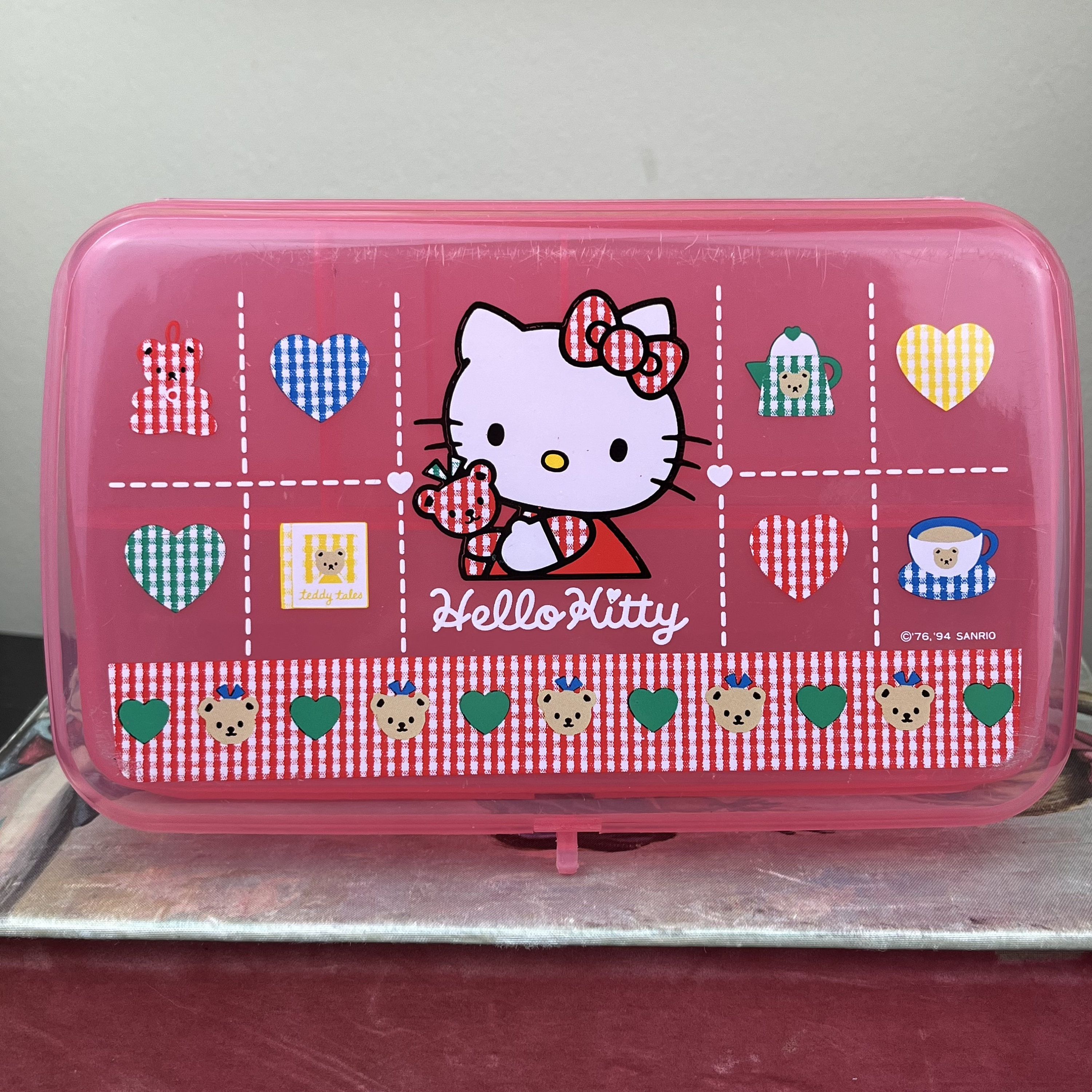 Vintage 1990s Hello Kitty Pencil Case Plastic Tray Pink Sanrio Box Gingham  Kawaii Tiny Chum 