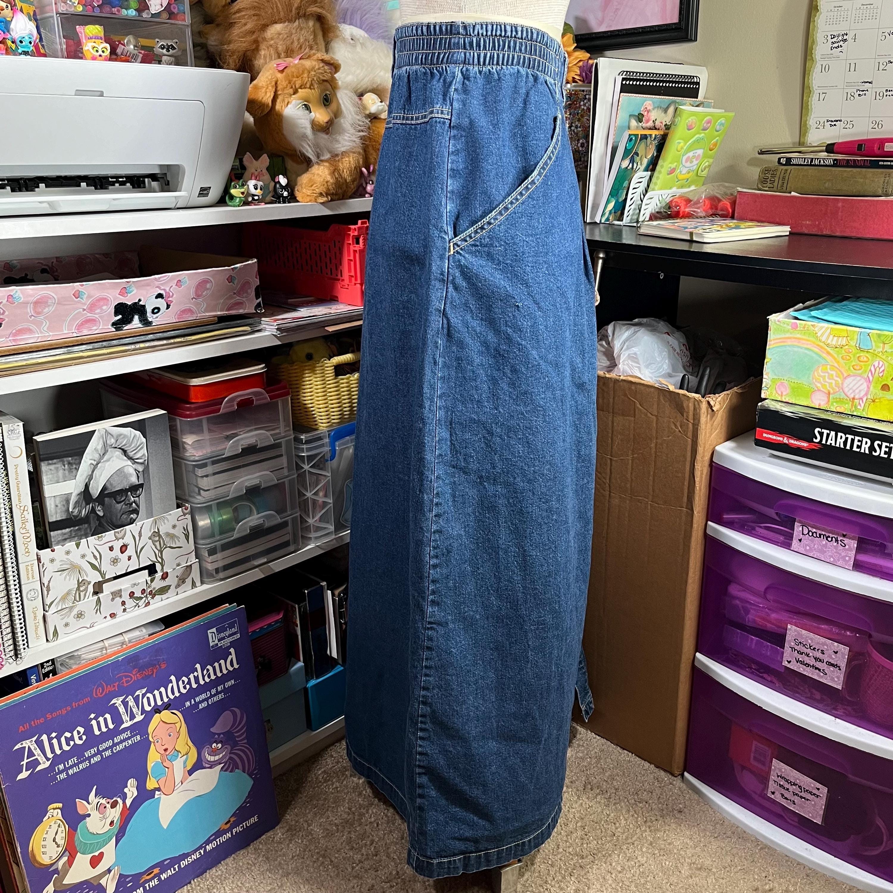 Vintage Jean Skirt Western Boho Denim Button Front Peasant