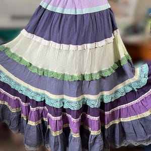 Vintage Boho Tiered Broomstick Skirt Handmade Patchwork Lace Peasant Whimsygoth Fairy Maxi Flowy Twirl Sweep