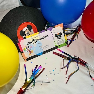 Digital, Editable Surprise Birthday Disney World Trip Ticket Colorful