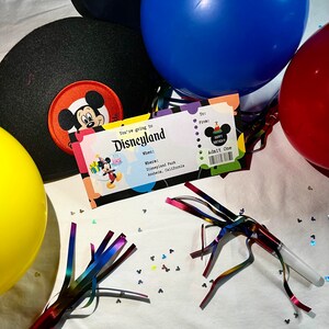 Digital, Editable Surprise Birthday Disneyland Trip Ticket Colorful