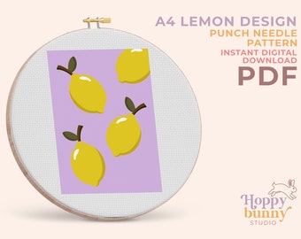 LEMON PATTERN, Punch needle pattern printable, Punch needle wall hanging, Punch needle wall decor, Tufting pattern, Punch needle template