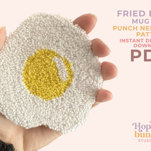 FRIED EGG RUG, Punch needle pattern printable, Punch needle mug rug, Tufted coasters, Tufting pattern, Punch needle template, Embroidery