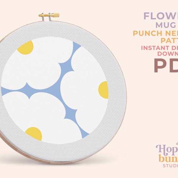 FLOWER PATTERN, Punch needle pattern printable, Punch needle mug rug, Tufted coasters, Tufting pattern, Punch needle template, Embroidery