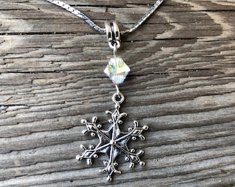 Holiday Pendant Necklace, Swarovski Crystal Winter Necklace, Christmas Necklace, Snowflake Necklace
