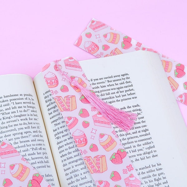 Strawberry Shortcake Aesthetic Bakery Bookmark | Kawaii Pink Dessert Bookmark - Cute Journal Handmade Bookmark - Unique Book Gifts for Her