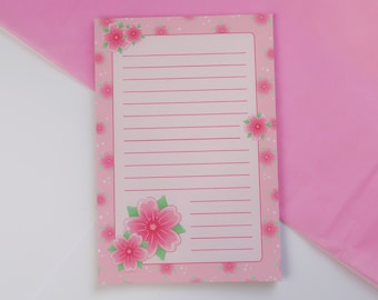 Sakura Cherry Blossom Tear Away Notepad - Kawaii Pink Desk Accessories Memo Pad, Aesthetic Pink Floral Stationary