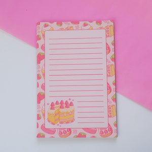 Strawberry Shortcake Pink Dessert Pattern Notepad - Kawaii Treat Desk Accessories Memo Pad, Aesthetic Snack Stationary Tear Away Notepad