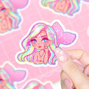 Rainbow Mermaid Girl Sticker | Cute Weatherproof Girly Stickers, Kawaii Mermaid Stickers
