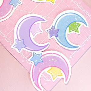 Pastel Aesthetic Moon and Stars Sticker | Kawaii Galaxy Moon Sticker - Cute Magical Girl Laptop Stickers