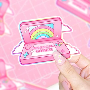 Magical Gamer Girl Kawaii Retro Sticker | Cute Pink Laptop Sticker - Cute Gaming Sticker Gifts for Her