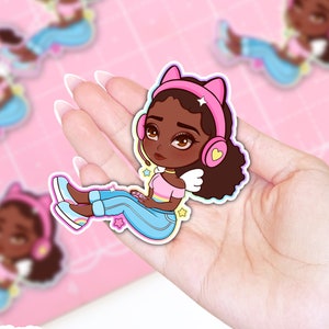 Gamer Girl Anime Chibi Gamer Sticker - Kawaii Cat Gamer Girl Laptop Stickers - Aesthetic Egirl Gamer Decor Sticker Gift