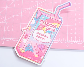 Magical Girl Juice Box Sticker | Kawaii Girl Stickers - Cute Rainbow Drink Sticker