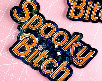 Spooky Bitch Halloween Sticker - Cute Halloween Stickers, Spooky Girl Stickers, Spooky Season Art Decor