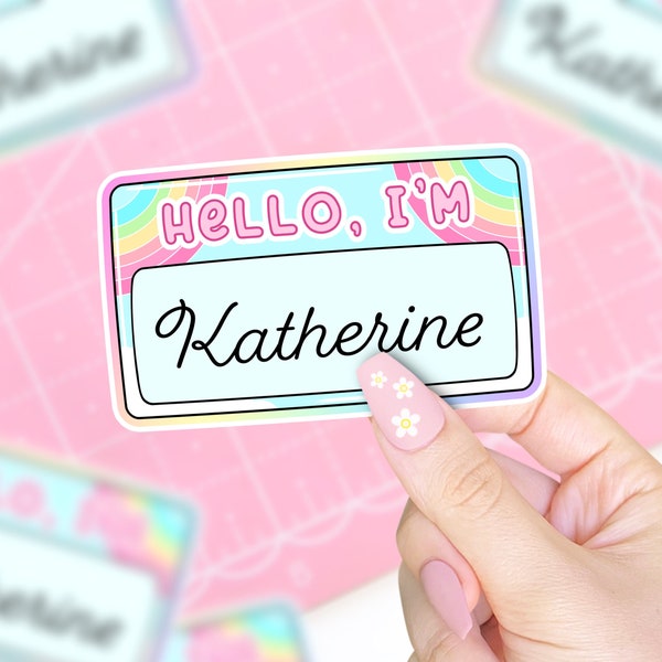 Custom Rainbow Nametag Sticker | Kawaii Custom Sticker, Cute Personalized Name Sticker