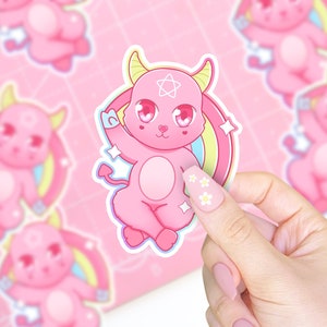 Rainbow Baphomet Halloween Sticker | Kawaii Baby Baphomet Sticker, Cute Halloween Stickers