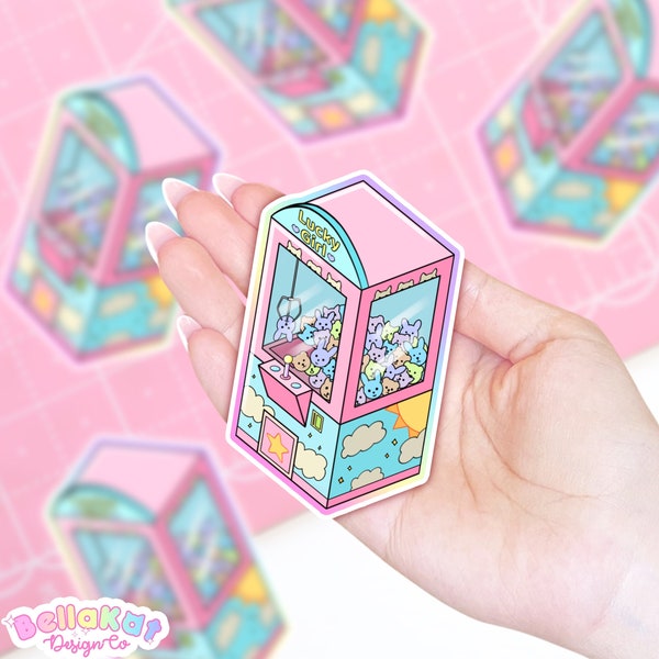 Plushie Claw Machine Sticker | Kawaii Aesthetic Journal Sticker - Cute Toy Machine Laptop Sticker