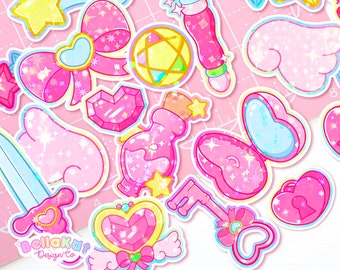 Magical Girl Fantasy Sticker Pack | Cute Magical Laptop Stickers - Cute Pink Journal Sticker Bomb