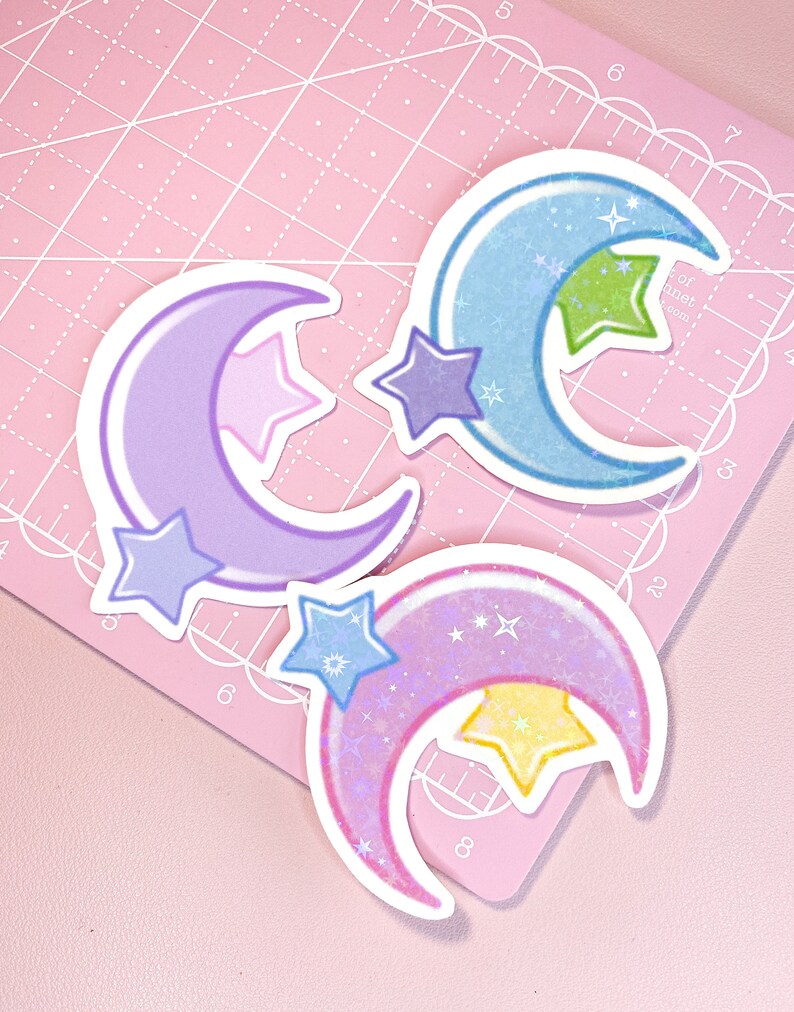 pastel moon and stars sticker kawaii moon sticker cute etsy