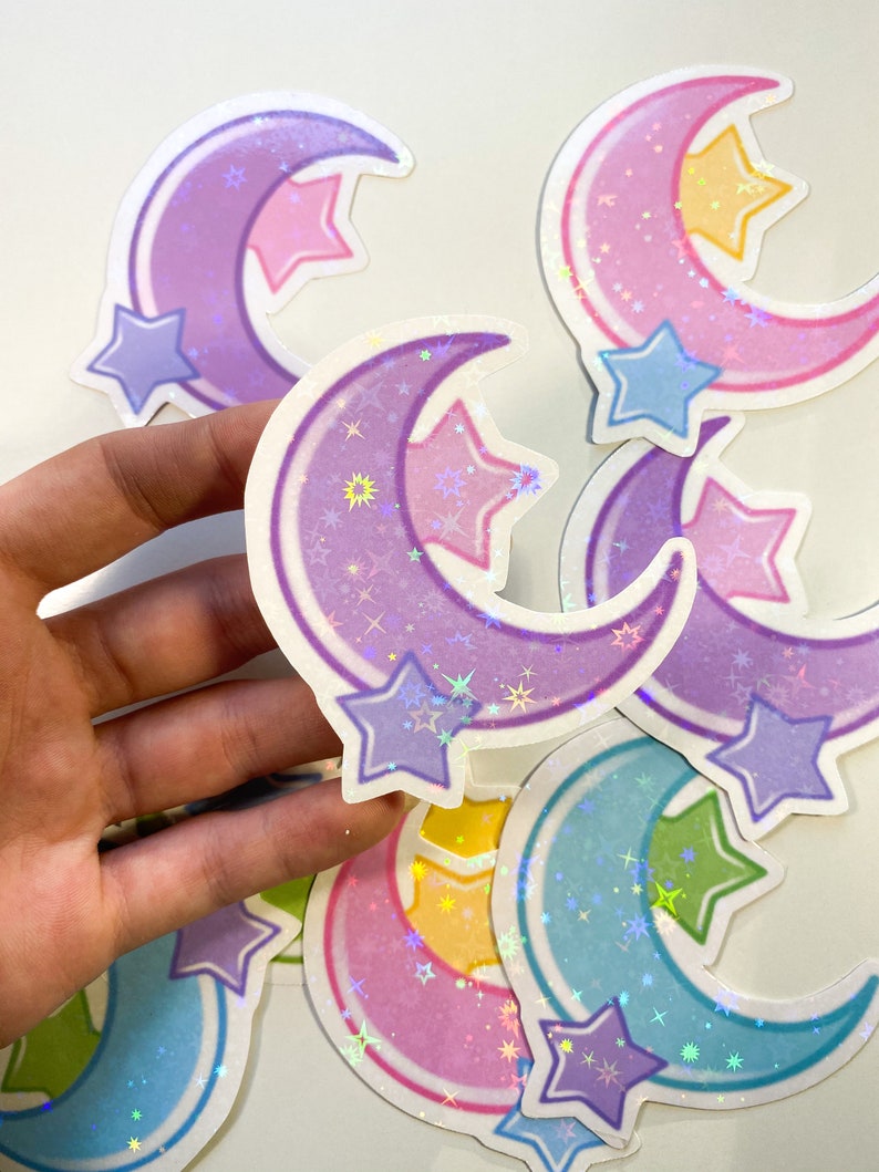 Pastel Moon and Stars Sticker Kawaii Moon Sticker Cute Etsy