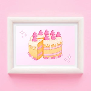 Strawberry Cake Cute Wall Decor - Kawaii Bakery Wall Art - Pink Treat Art Print