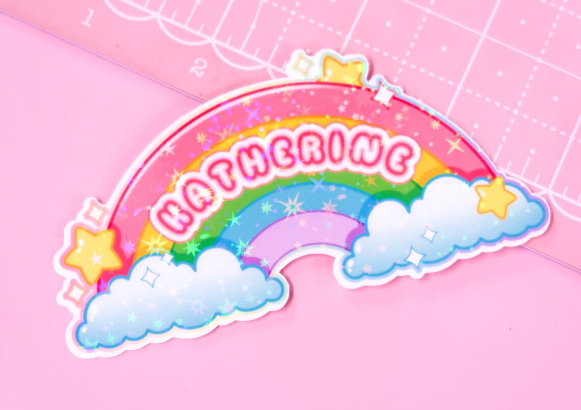 Rainbow Custom Kawaii Name Sticker Cute Customizable Name Etsy
