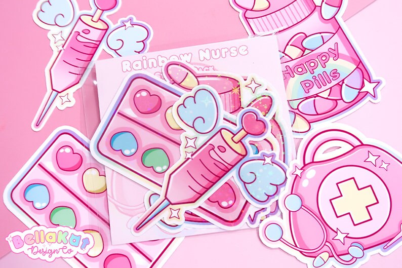 Rainbow Nurse Kawaii Sticker Pack Pink Nurse Stickers Etsy