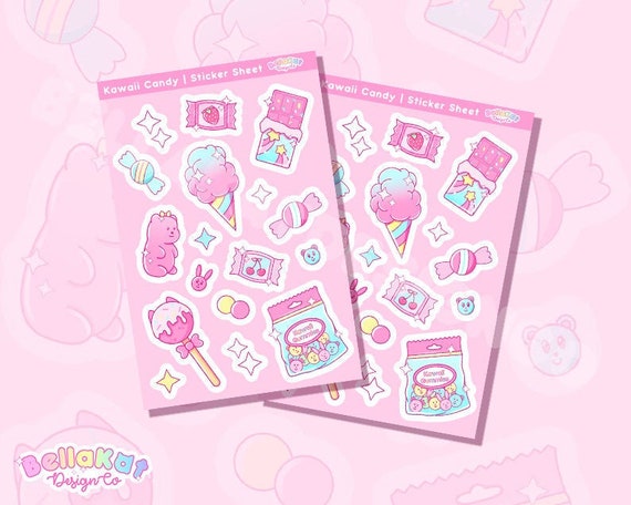 Kawaii Girl Candy Sticker Sheet | Cute Pink Candy Stickers, Valentines Day  Sticker Sheet