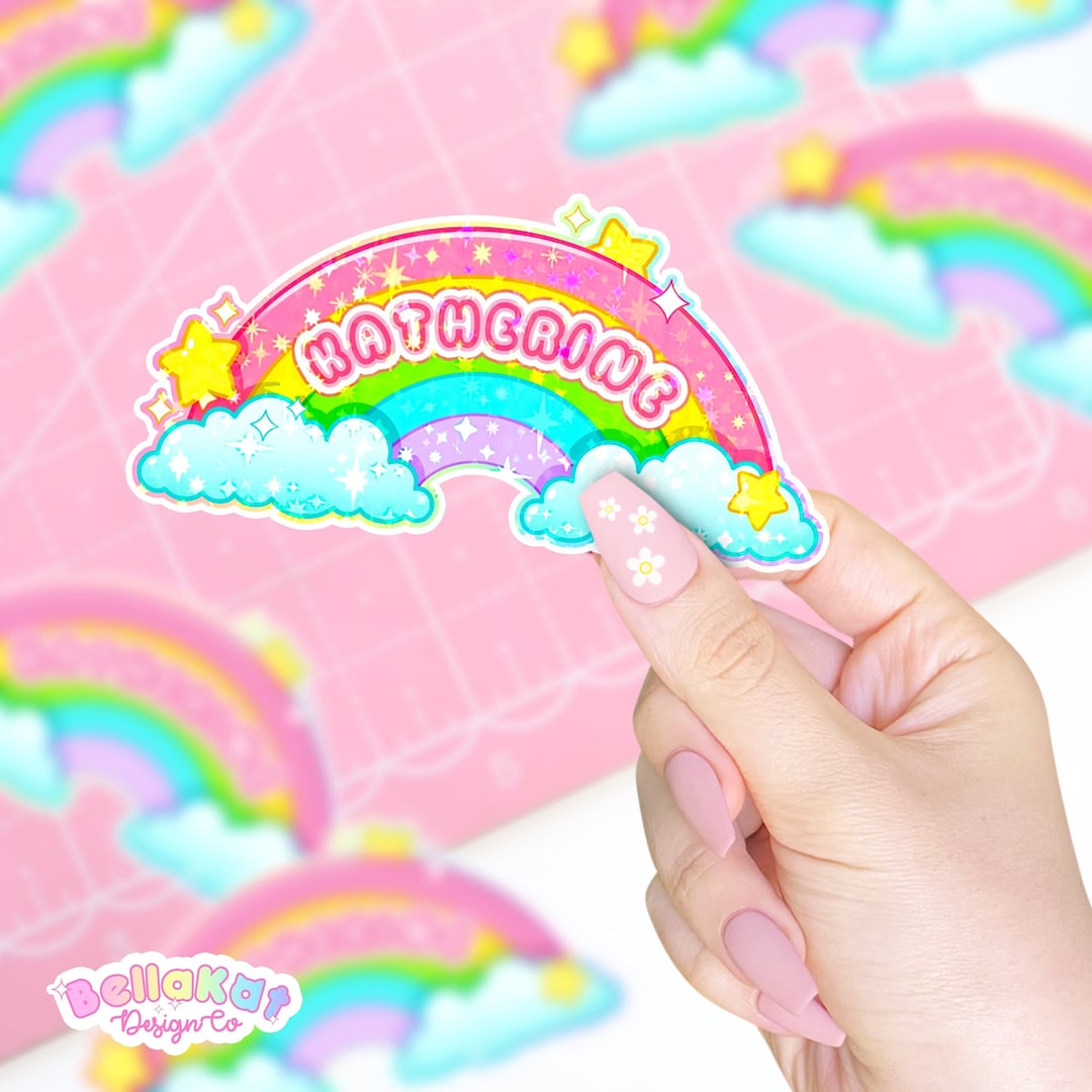 Rainbow Custom Kawaii Name Sticker Cute Customizable Name Tag Kawaii