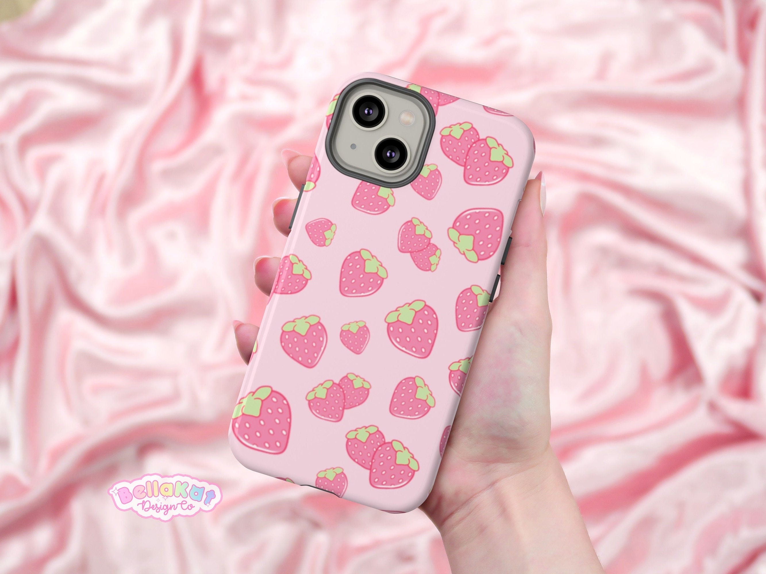 Strawberry Pattern Pink Phone Case Cute Aesthetic iPhone 14 Case