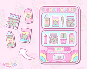 kawaii cannabis vending machine sticker sheet stoner girl etsy hong kong