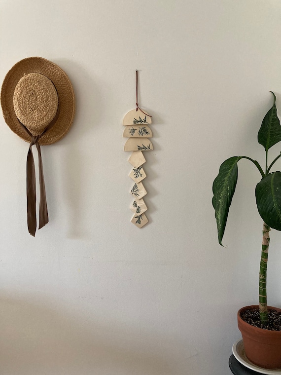 Botanical Ceramic Tile Wall Hanging: Wabi Sabi Art Decor