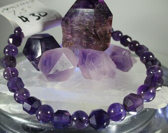 Amethyst Bead Bracelet, Faceted & Round 6mm Gemstone
