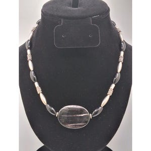 Virginia DeVore Signed Sterling Silver Hypersthene Onyx Statement Necklace 39.9g