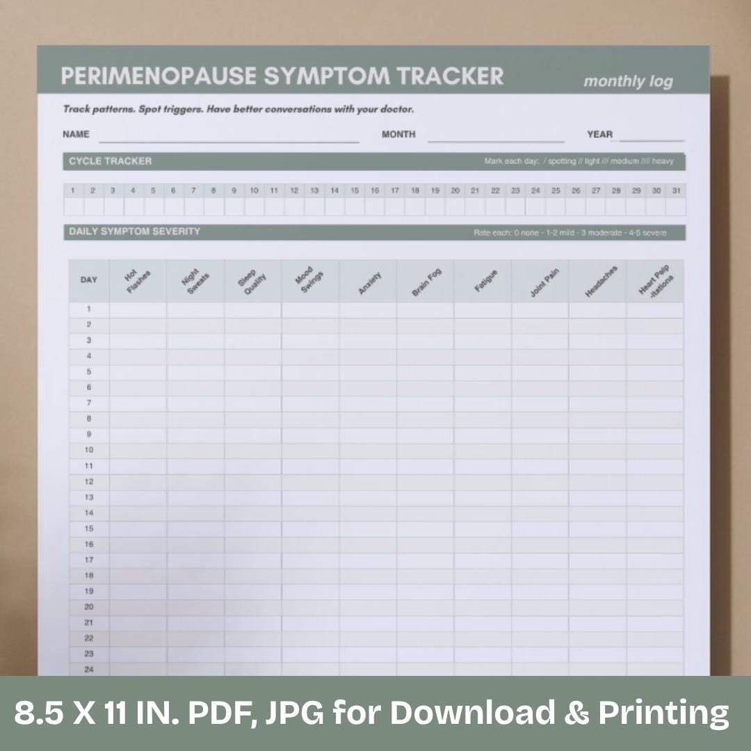 Perimenopause Symptom Tracker Printable | Monthly Hormone & Hot Flash ...