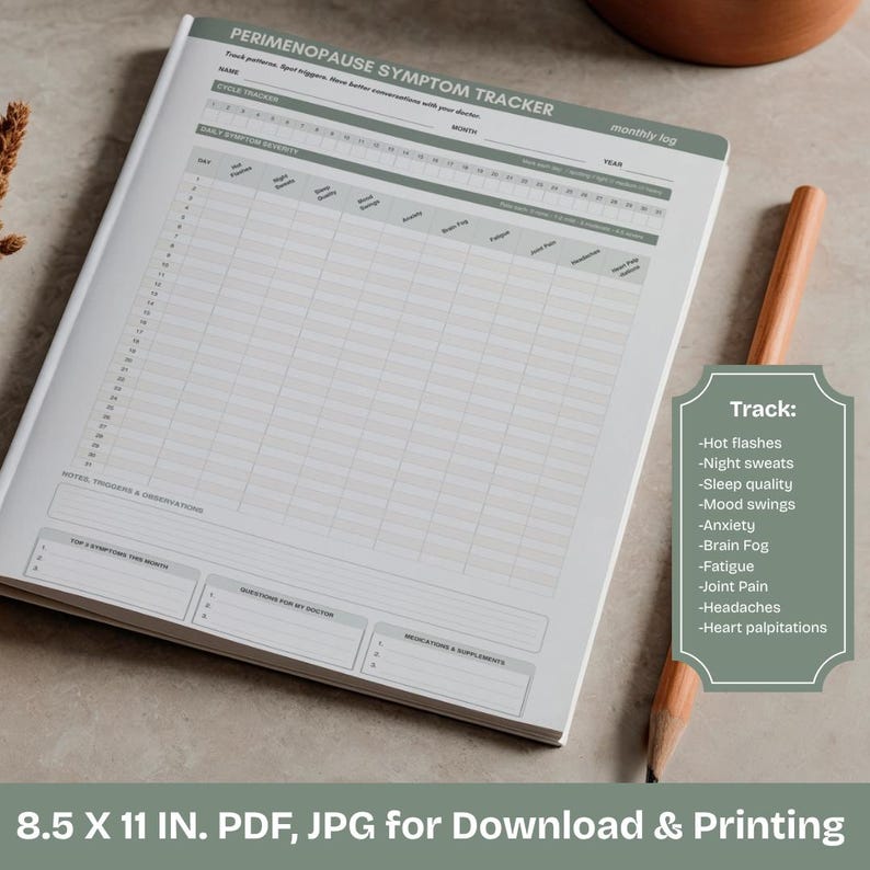 Perimenopause Symptom Tracker Printable | Monthly Hormone & Hot Flash ...