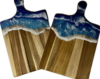 Beach Style Resin Cutting Board: 10"x16" Acacia Wood, Food Safe