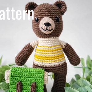 PADRÃO: Everett the Backpacking Bear - urso de crochê - padrão de animal da floresta amigurumi - padrão PDF de crochê - presente de chá de bebê para menino