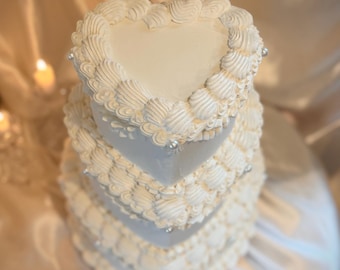 Three Tier White Heart Fake Cake