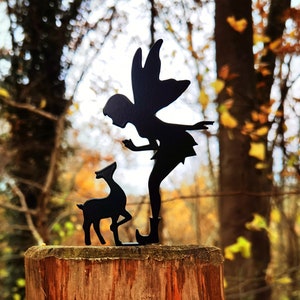 Fence Top Fairy , Pixie With Fawn, Garden Pixie, Tinkerbell