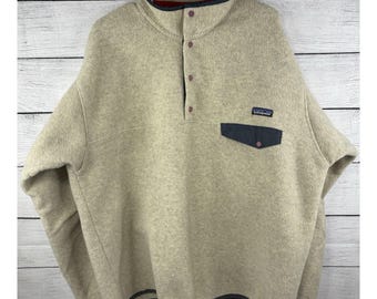 Vintage Patagonia Synchilla Fleece Pullover Beige/Navy/Red Men's XL. Red Tag.