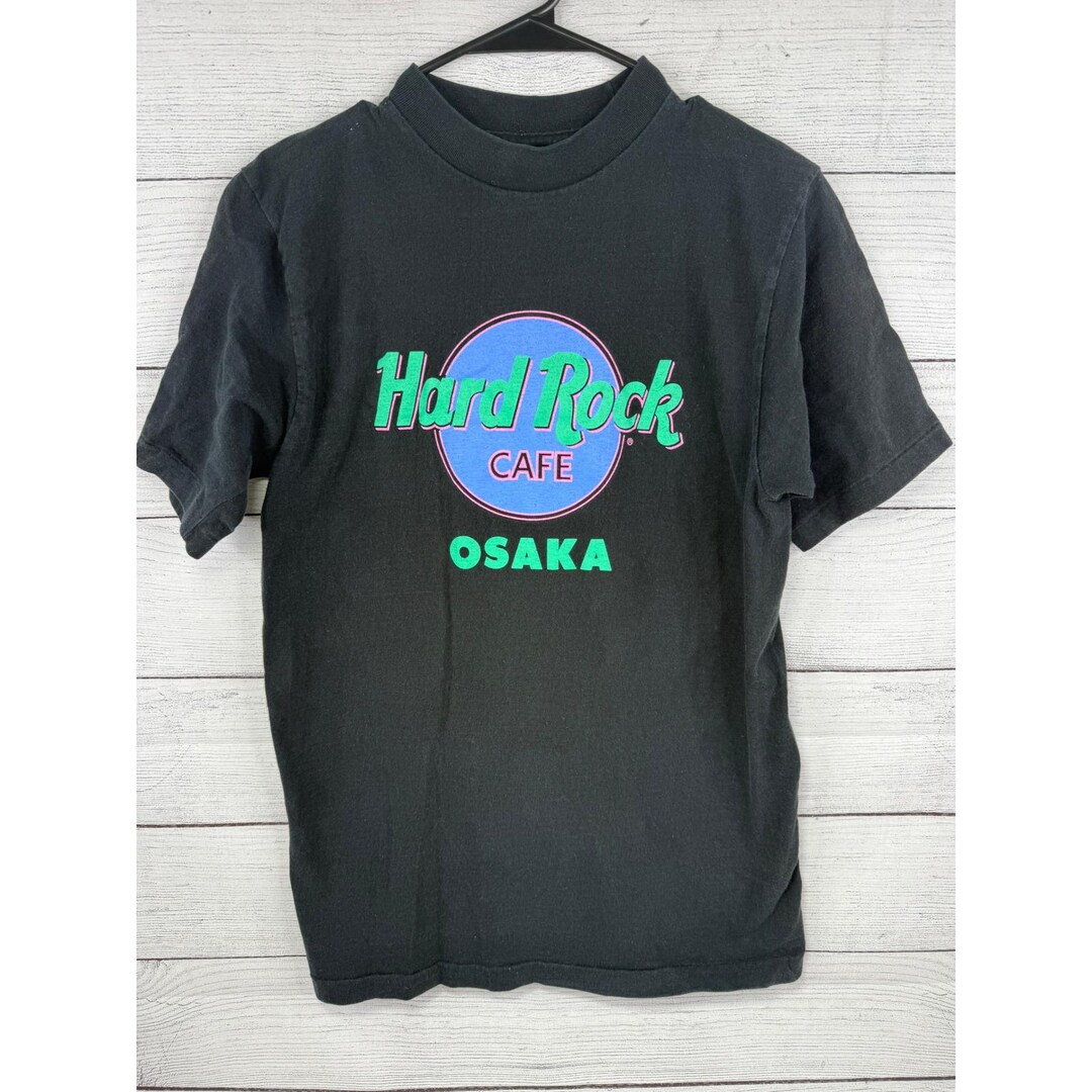 Vintage 90's Hard Rock Cafe Osaka Japan Classic Neon Logo Black T