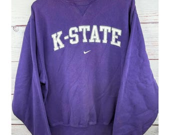 Vintage Nike Team K-State Wildcats Sweatshirt Purple Crewneck Small Spellout